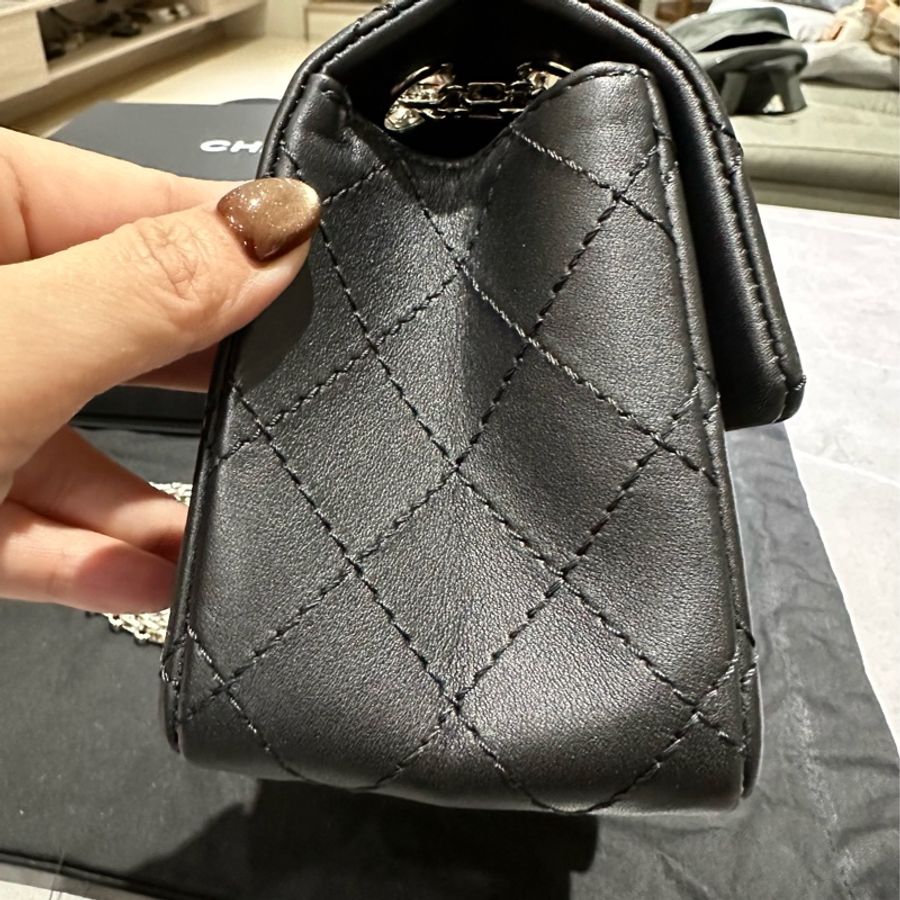 Chanel 2.55 mini 牛皮黑銀 晶片款-9