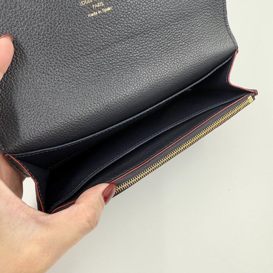 Louis Vuitton - 海軍藍牛皮壓紋下蓋四卡Emilie長夾-5