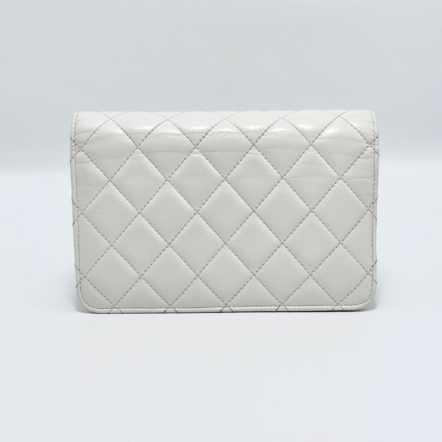 CHANEL 奶白色金扣菱格紋縫線woc肩背斜背包 19*12*4 98新配件盒子塵袋-6