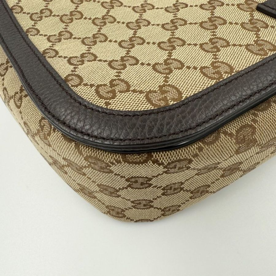 GUCCI - 經典緹花拼咖啡皮飾下蓋磁吸郵差包-7