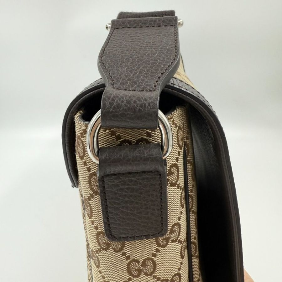 GUCCI - 經典緹花拼咖啡皮飾下蓋磁吸郵差包-15