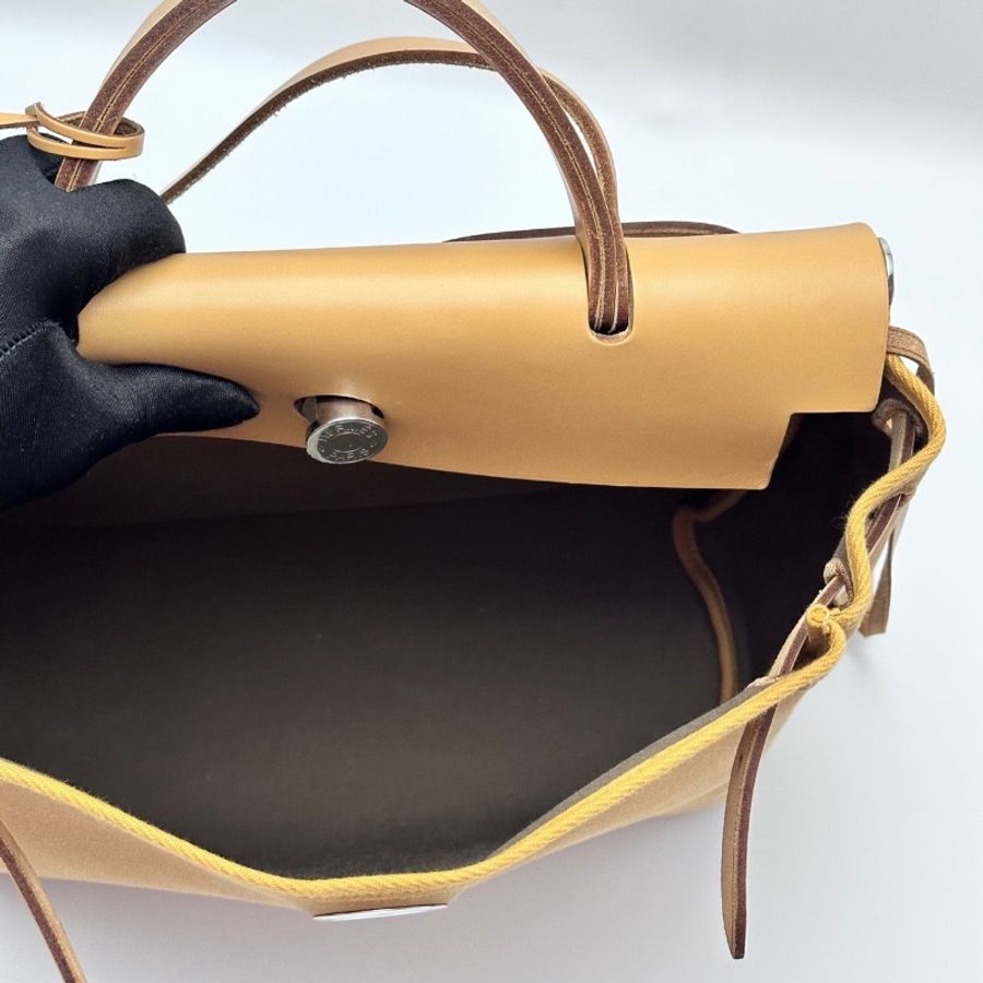 HERMES 帆布拼皮herbag31手提斜背包31*25*11 98新配件塵袋吊牌鎖鑰匙-2