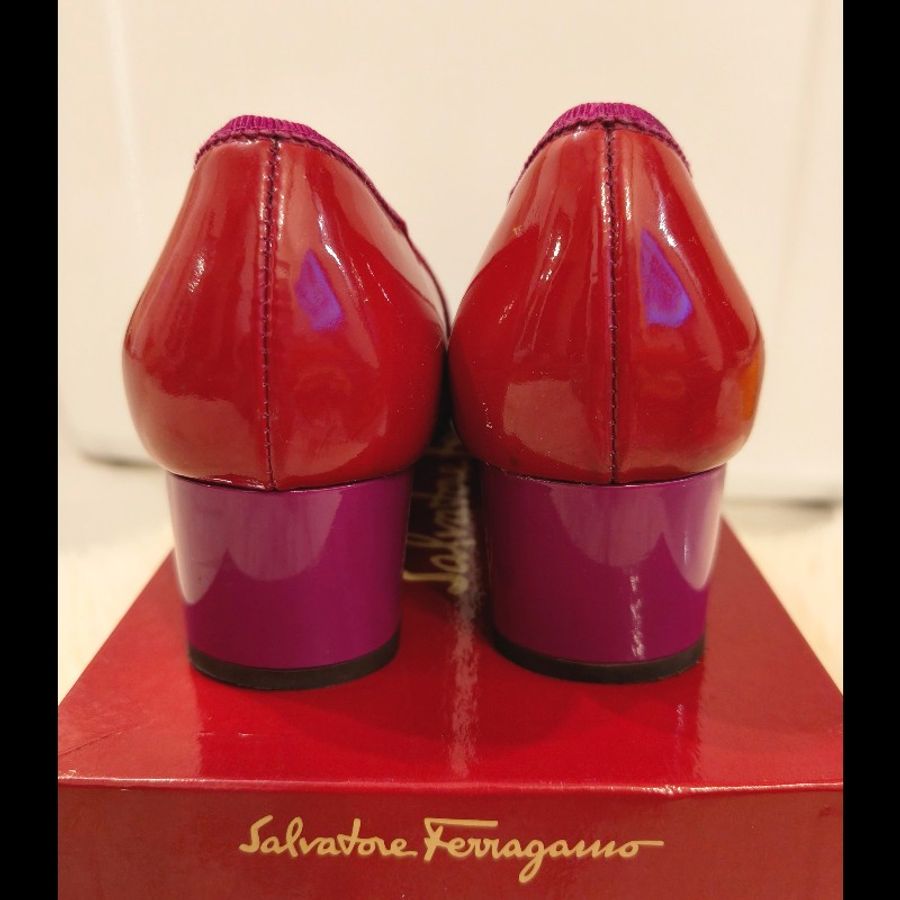 Ferragamo 紫色logo牌紅色平底鞋-4