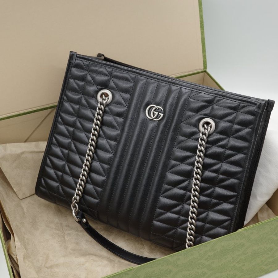 Gucci 古馳 GG Marmont 黑色 小牛皮 中型托特包-1