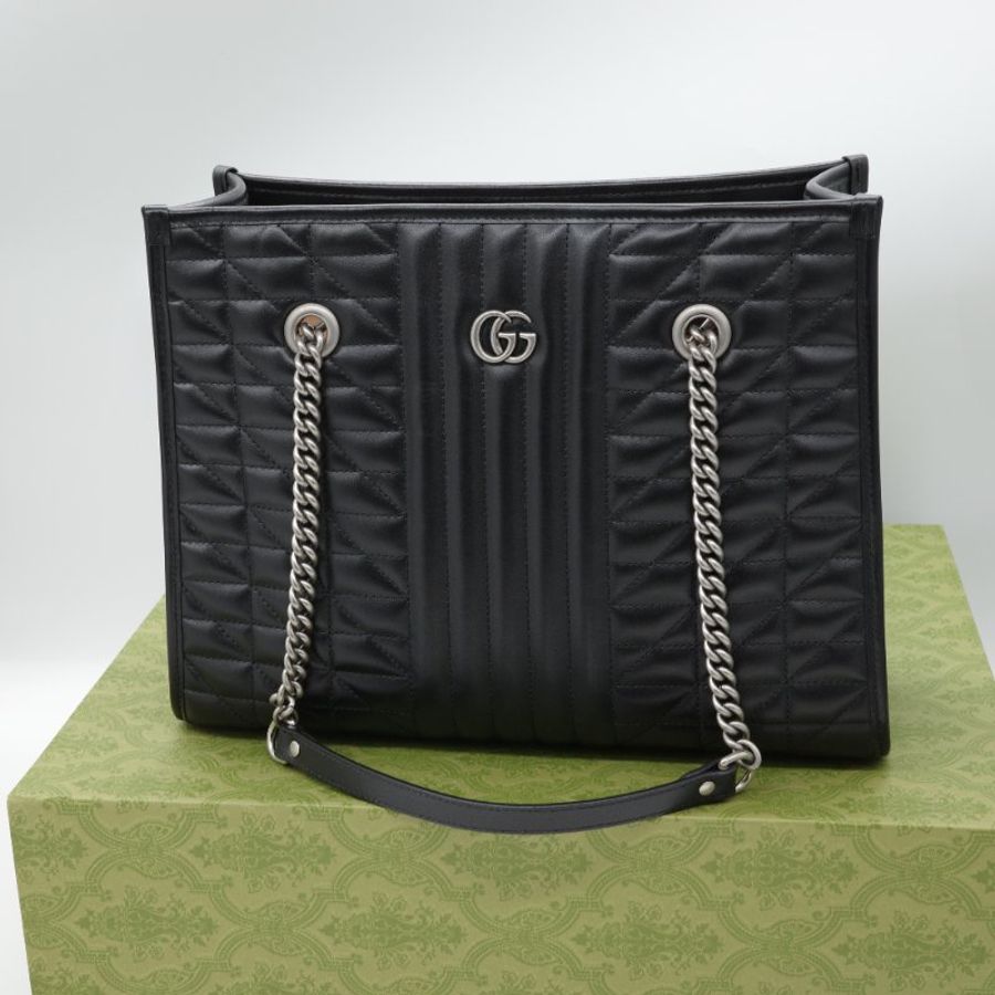 Gucci 古馳 GG Marmont 黑色 小牛皮 中型托特包-2