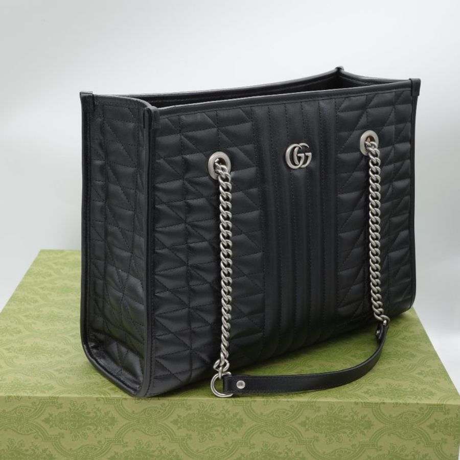 Gucci 古馳 GG Marmont 黑色 小牛皮 中型托特包-3