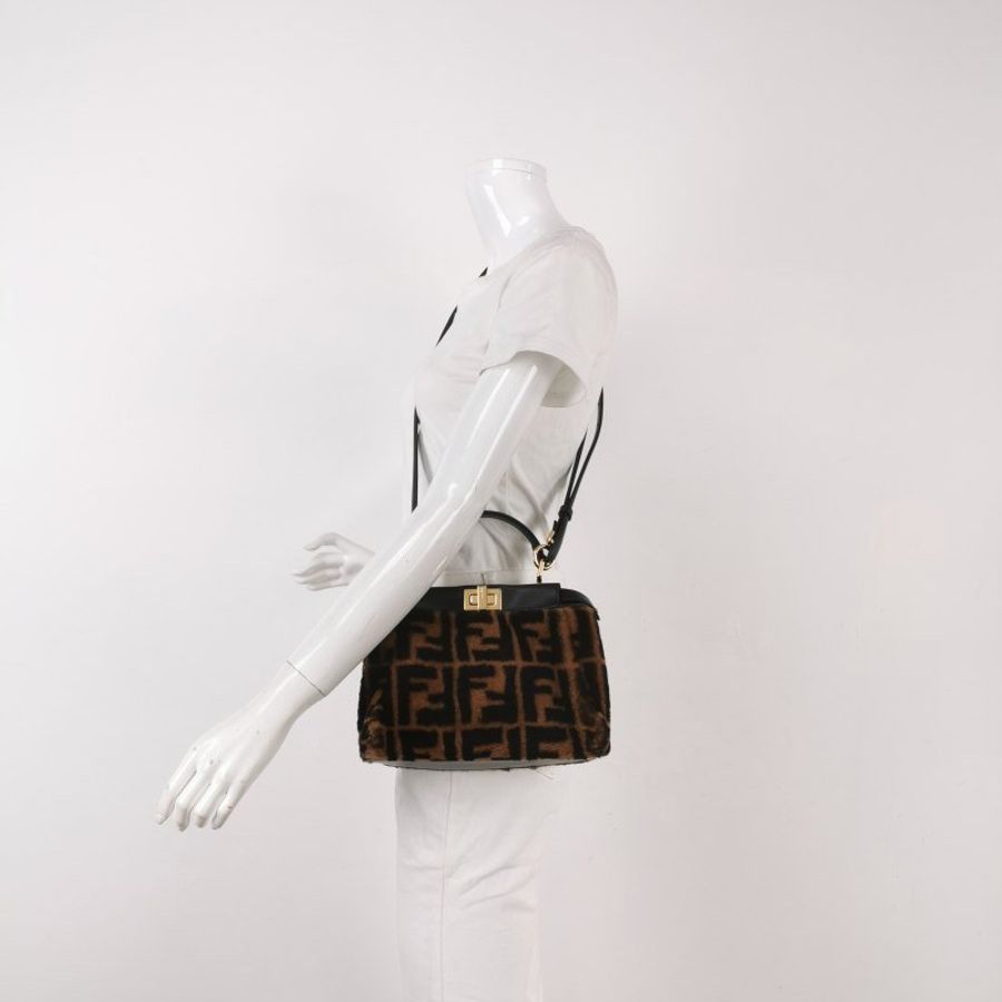 Fendi Peekaboo躲貓貓迷你羊皮雙F老花扭鎖扭鎖斜挎包單肩包-1