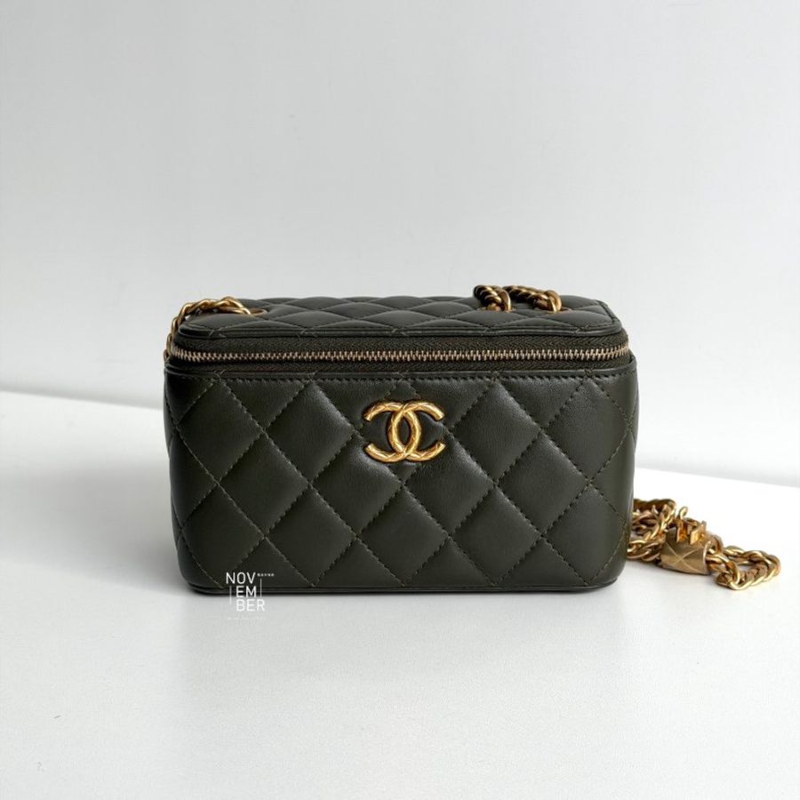 95新💚 Chanel 香奈兒 橄欖綠金柱長盒子-0