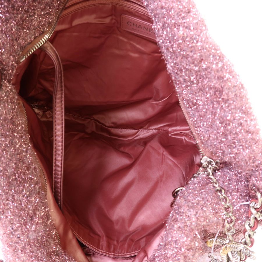 CHANEL 針織布料Shoulder Bag銀扣鏈帶肩背袋-5