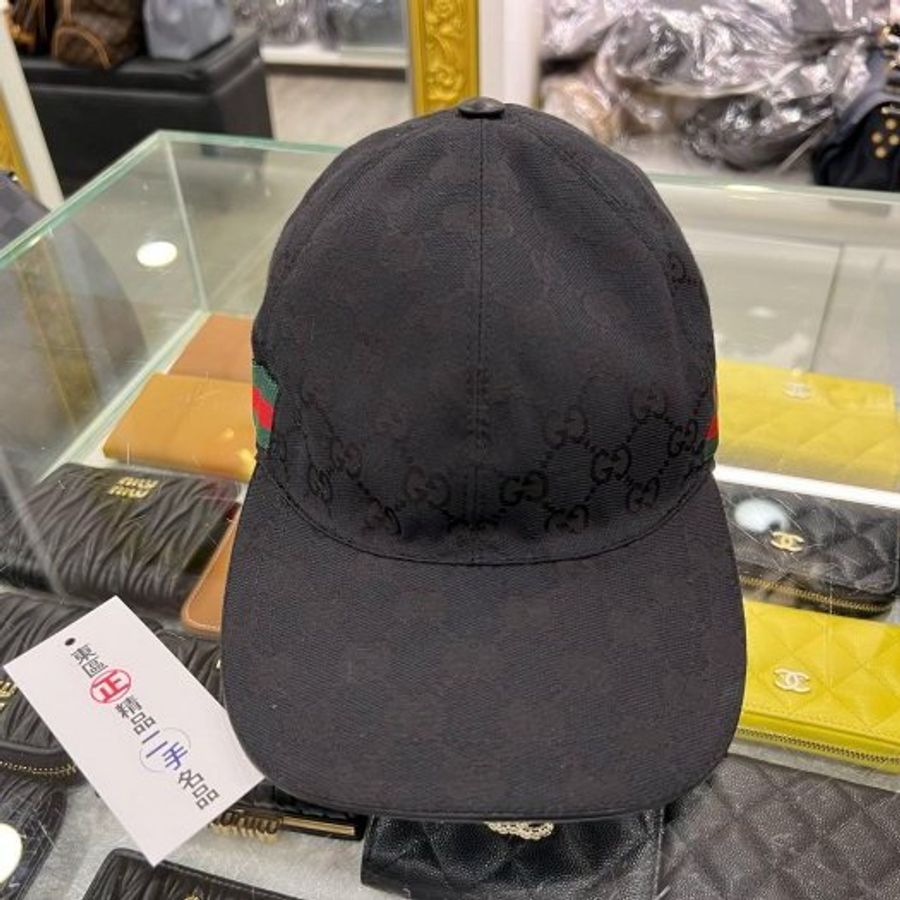 東區正精品㊣Gucci 200035 黑色緹花布拼綠紅綠帽子棒球帽 S號 RZ6155-1