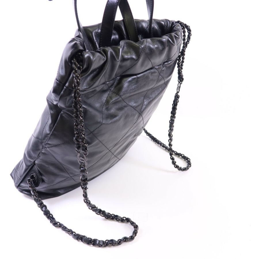 CHANEL 牛皮皮革Chanel 22銀扣鏈帶背包-4