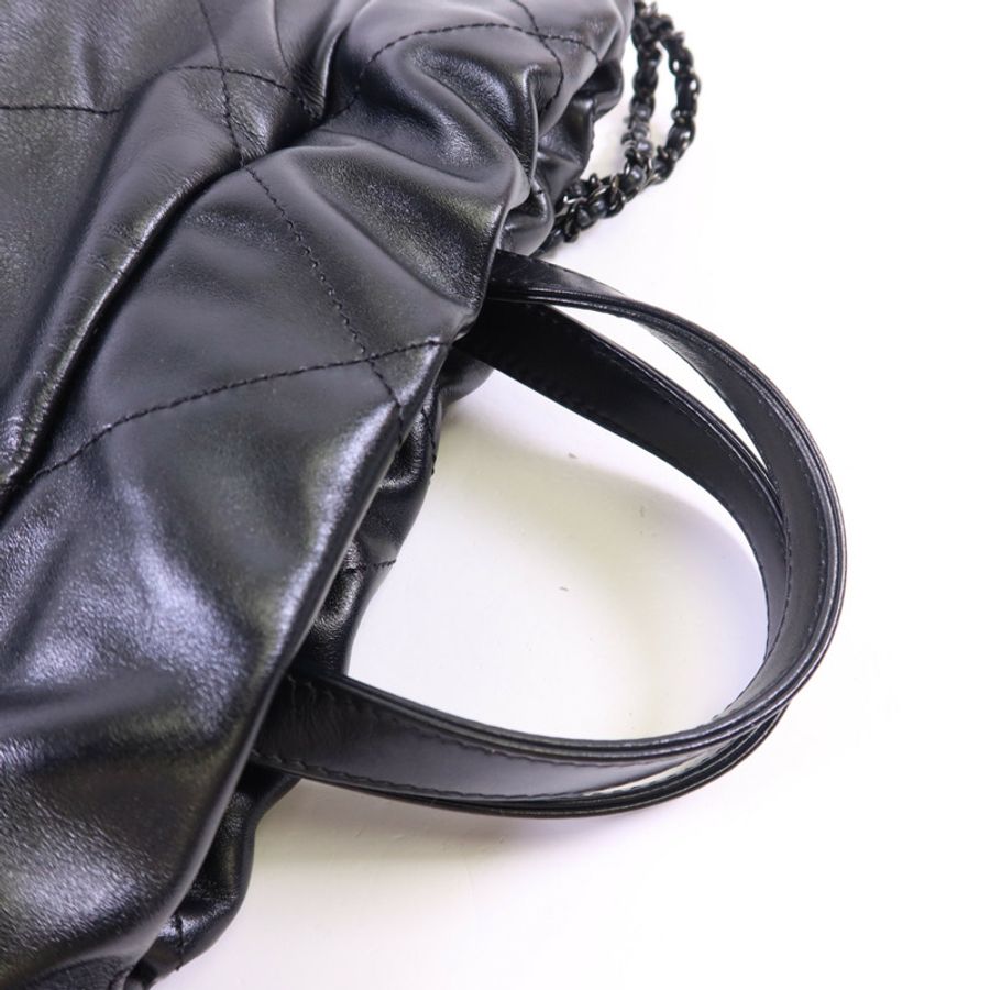 CHANEL 牛皮皮革Chanel 22銀扣鏈帶背包-5