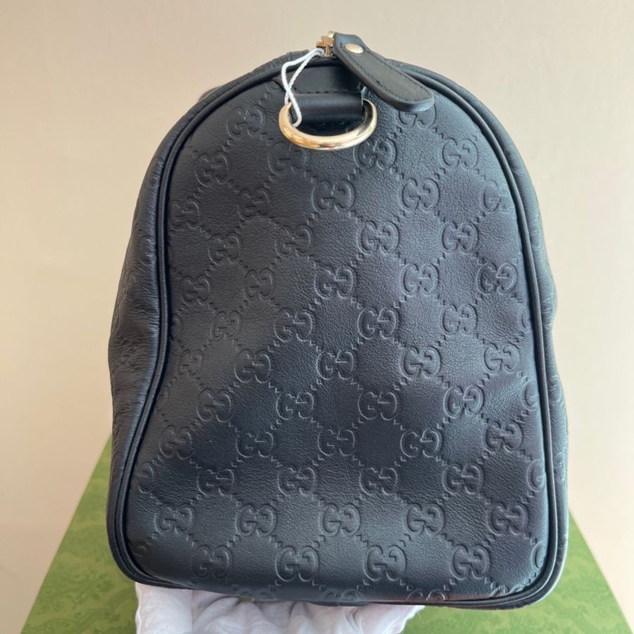 Gucci 古馳黑色壓紋波士頓手提包 無肩帶 約34*20*25 自配個寬肩帶超級好用-3
