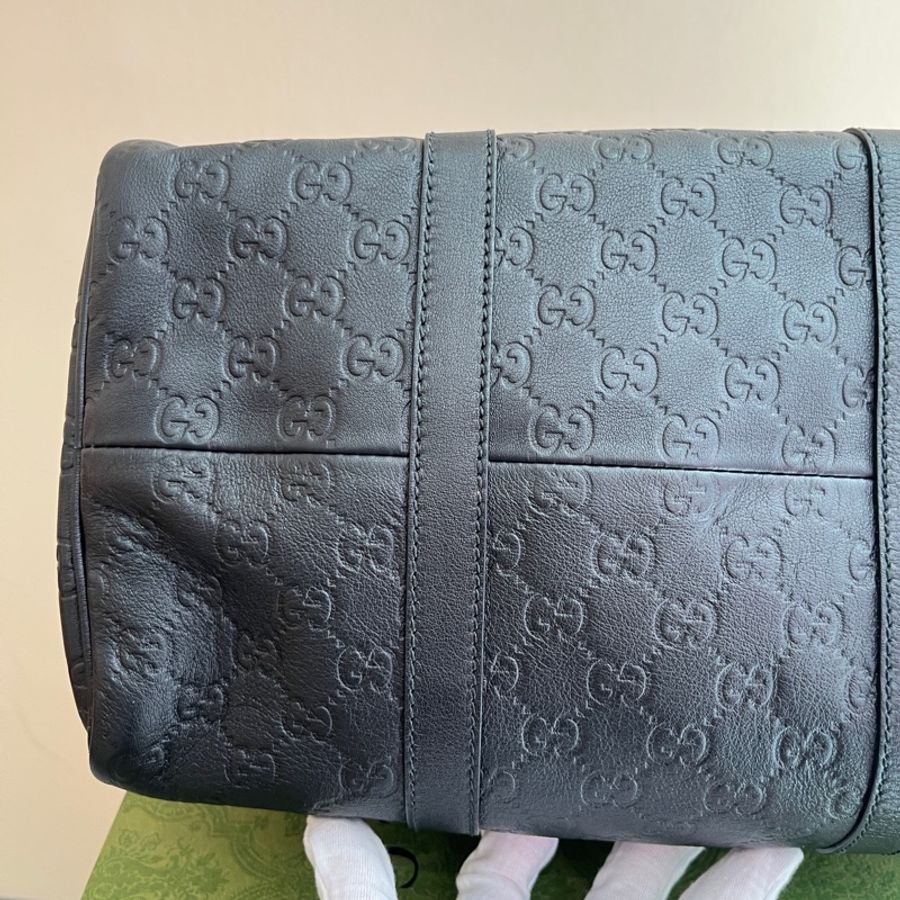 Gucci 古馳黑色壓紋波士頓手提包 無肩帶 約34*20*25 自配個寬肩帶超級好用-5