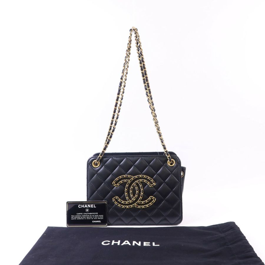 CHANEL 牛皮皮革Chain Shoulder Bag金扣鏈帶肩背袋-10