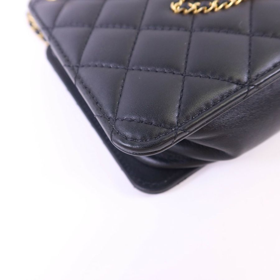 CHANEL 牛皮皮革Chain Shoulder Bag金扣鏈帶肩背袋-12