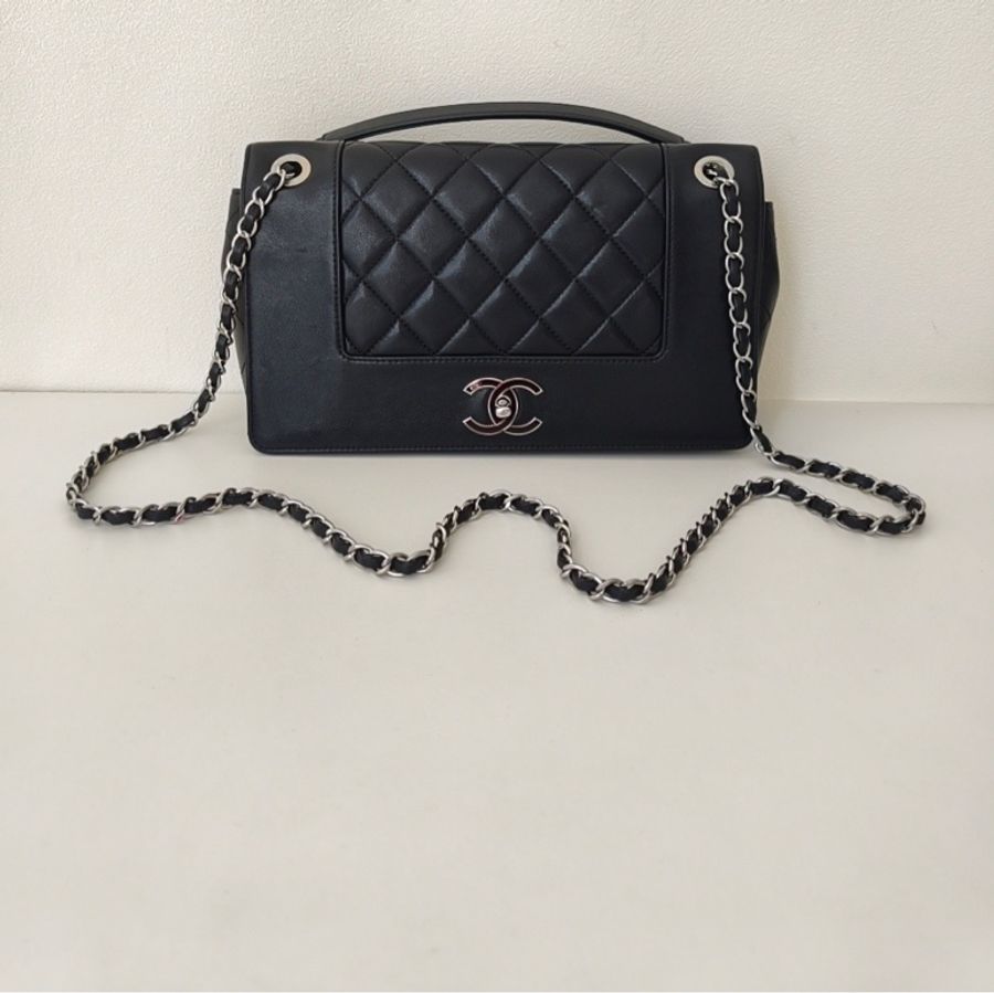 香奈兒 chanel 腋下包黑色 銀色金屬-10
