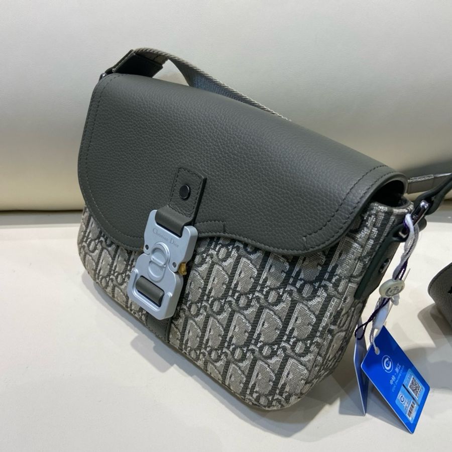 DIOR迪奧 Saddle 可調節肩帶翻蓋開合 Oblique印花 粒面牛皮革綠色23編碼-3