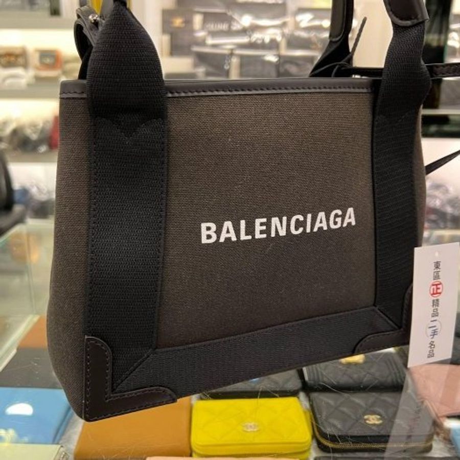 ㊣東區正精品㊣BALENCIAGA CABAS XS 390346 巴黎世家黑色帆布手提斜背包二用包RA1053-1