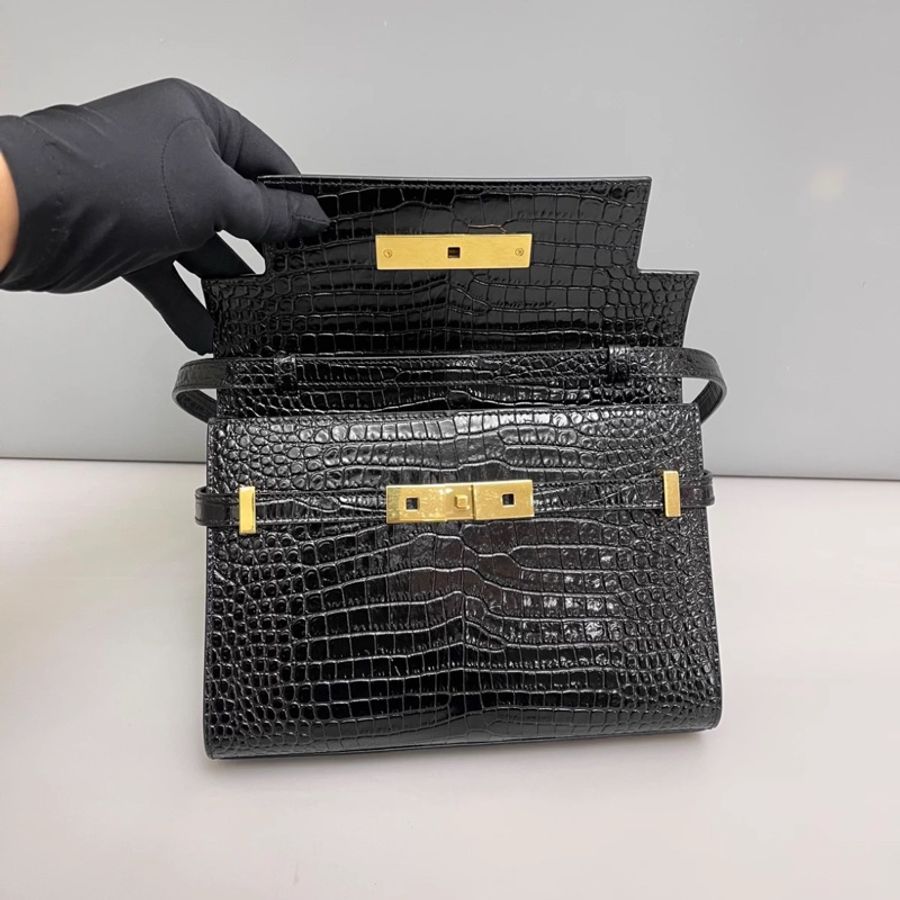 YSL聖羅蘭Manhattan小號黑金鰐魚紋曼哈頓-5