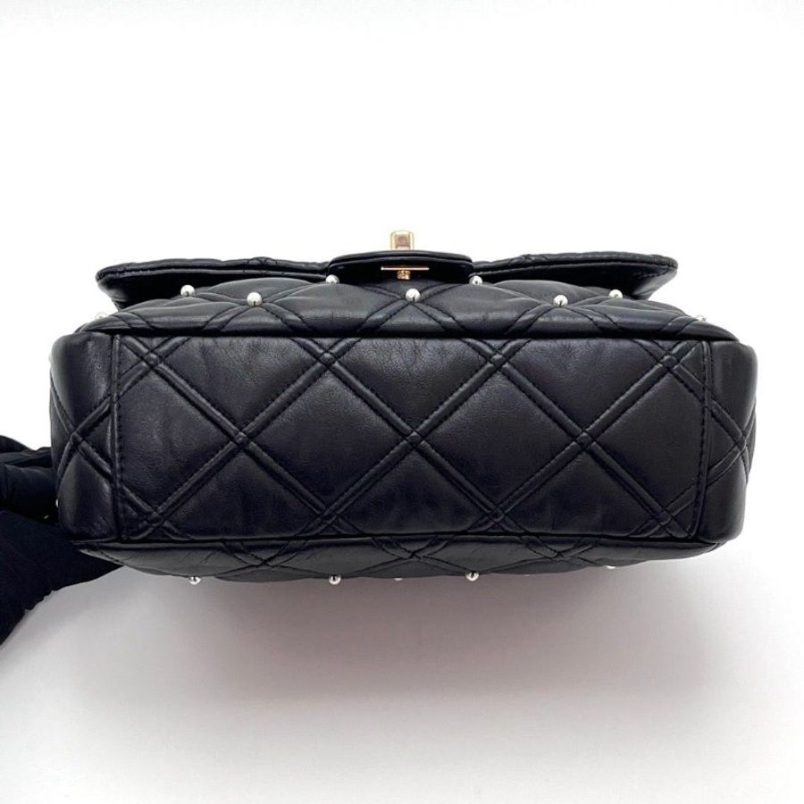 CHANEL 黑金限量珍珠鉚釘CF肩背斜背包24*14*7.5 9新 配件保卡塵袋-4