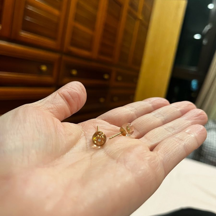 LV復古粉色壓克力耳環-6