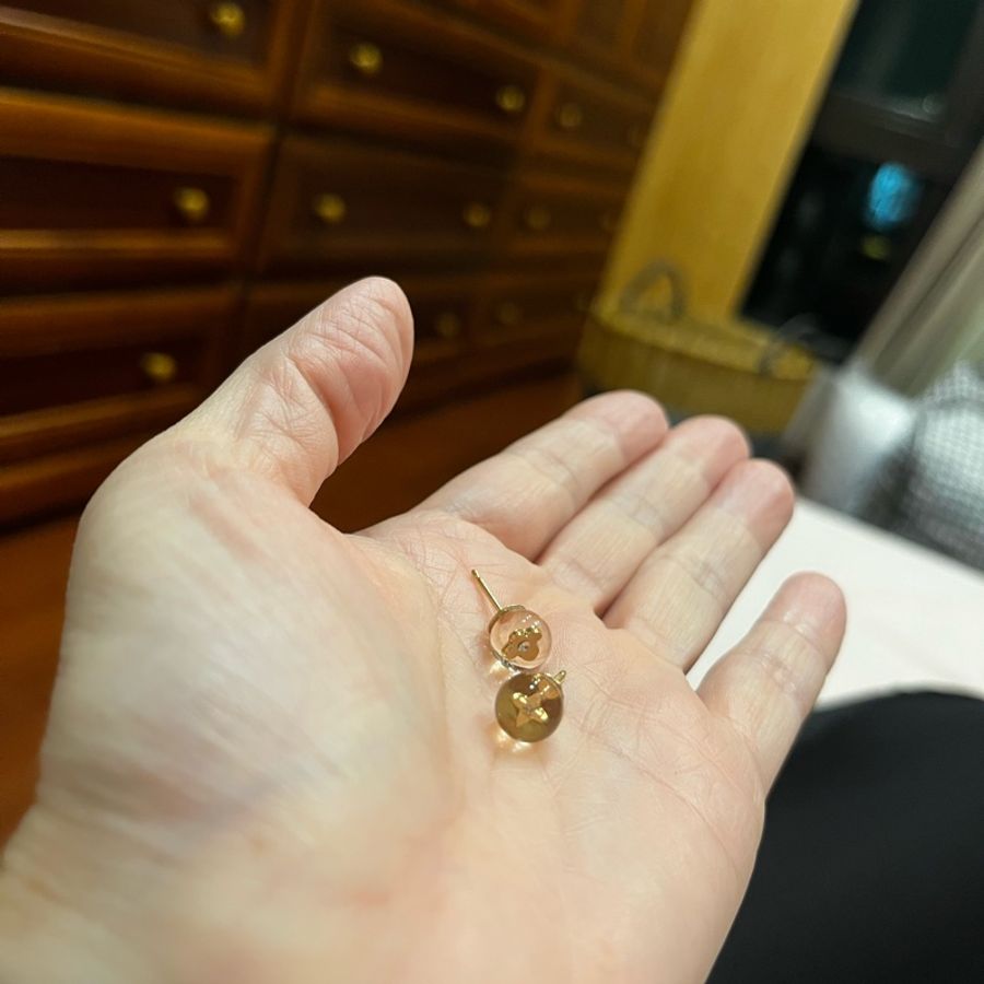 LV復古粉色壓克力耳環-7