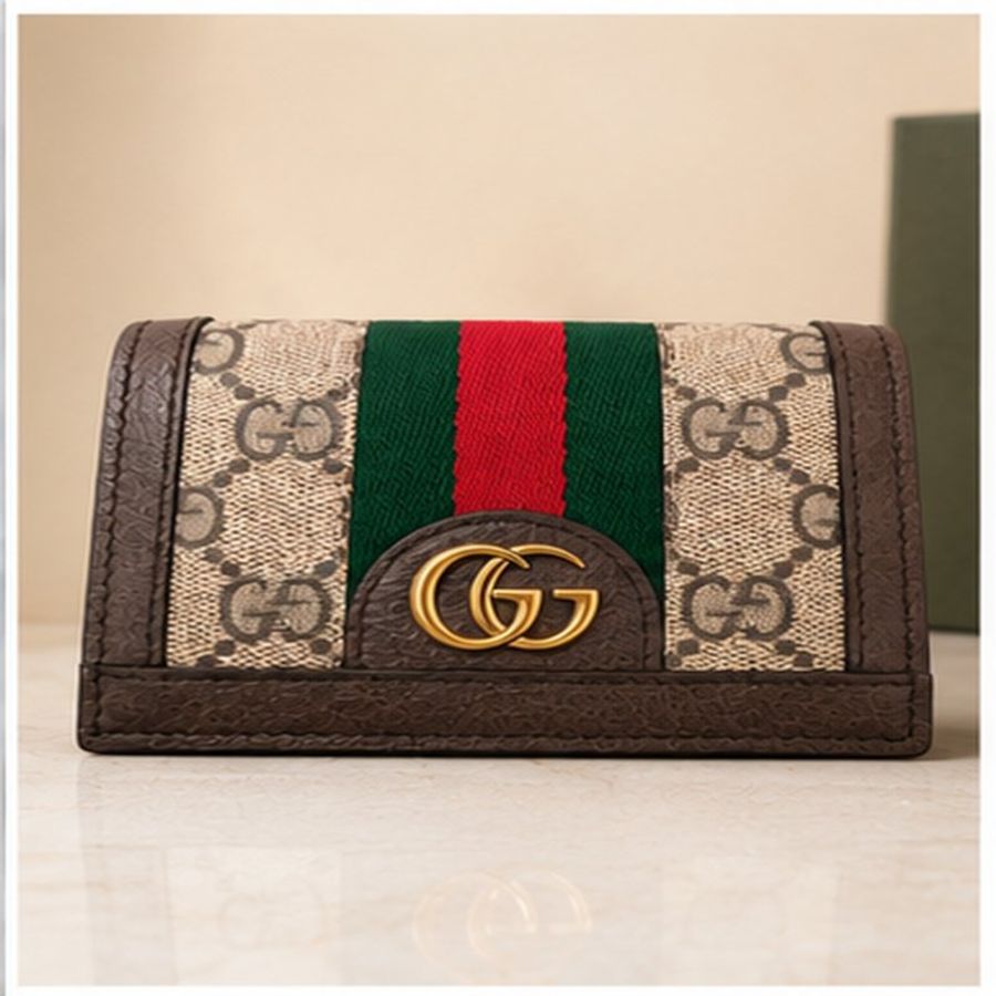 GUCCI 735574 Ophidia GG 經典老花織帶扣式零錢短夾.咖-1
