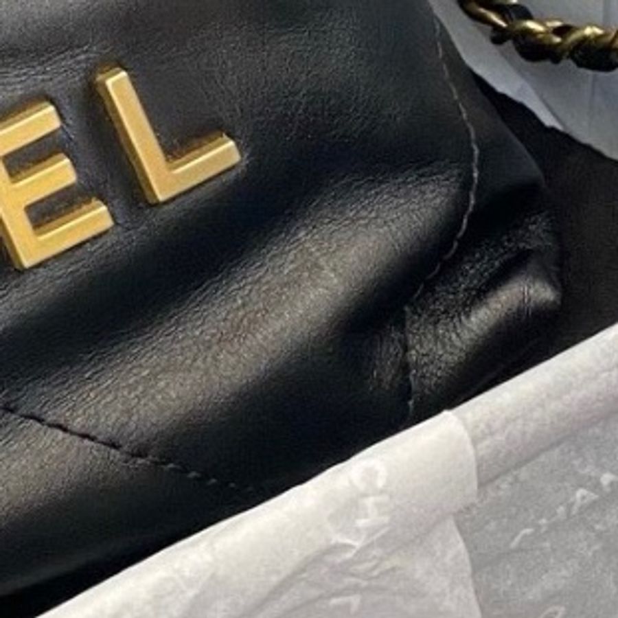 【98%新 ✨ 全網最抵】Chanel 22 bag mini 黑金 牛皮 芯片款 全套配件齊-9