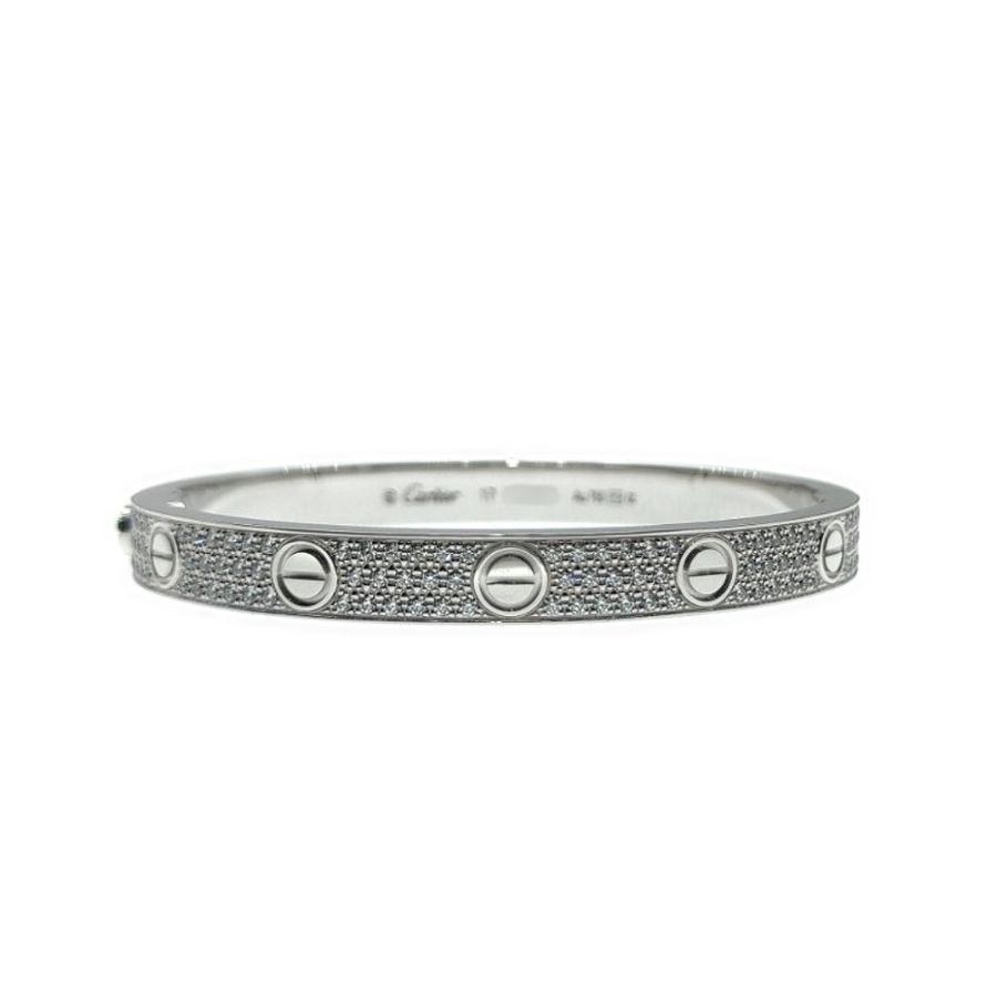Cartier 卡地亞 Love 18K白金 寬版滿天星鑽石手環 Size 17 Bracelet-0