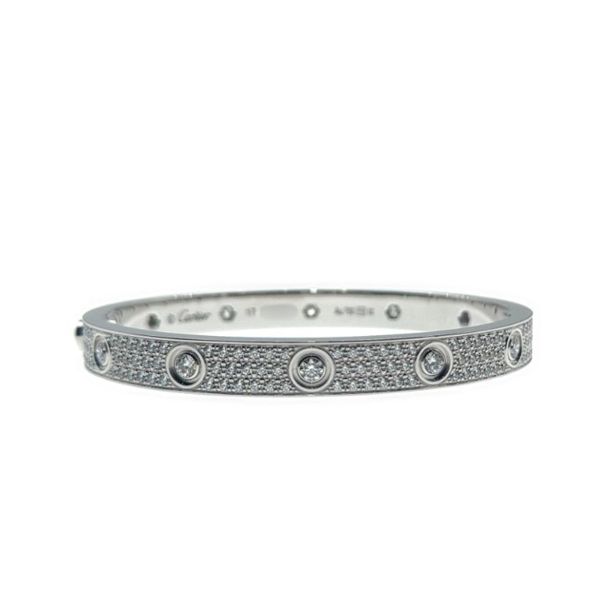 Cartier 卡地亞 Love 18K白金 寬版全鑽石手環 Size 17 Bracelet-0
