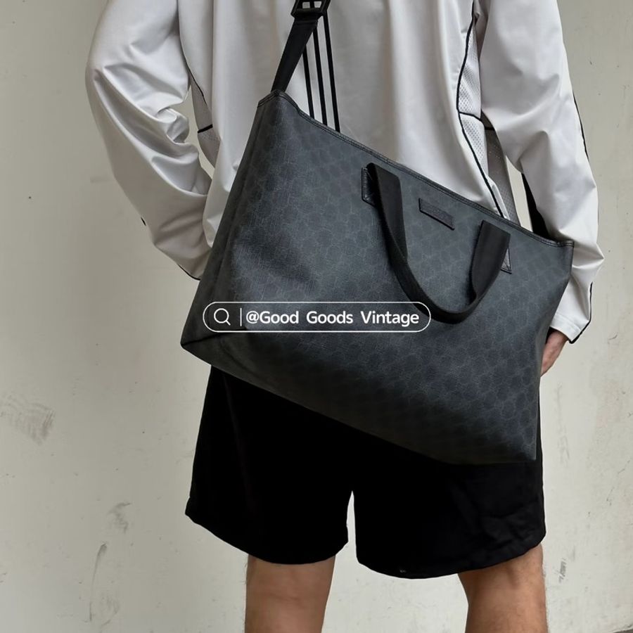 GUCCI pvc GG 壓紋 黑色 托特包 肩背包 斜背包 側背包 登機包 登機袋 購物袋 購物包-2
