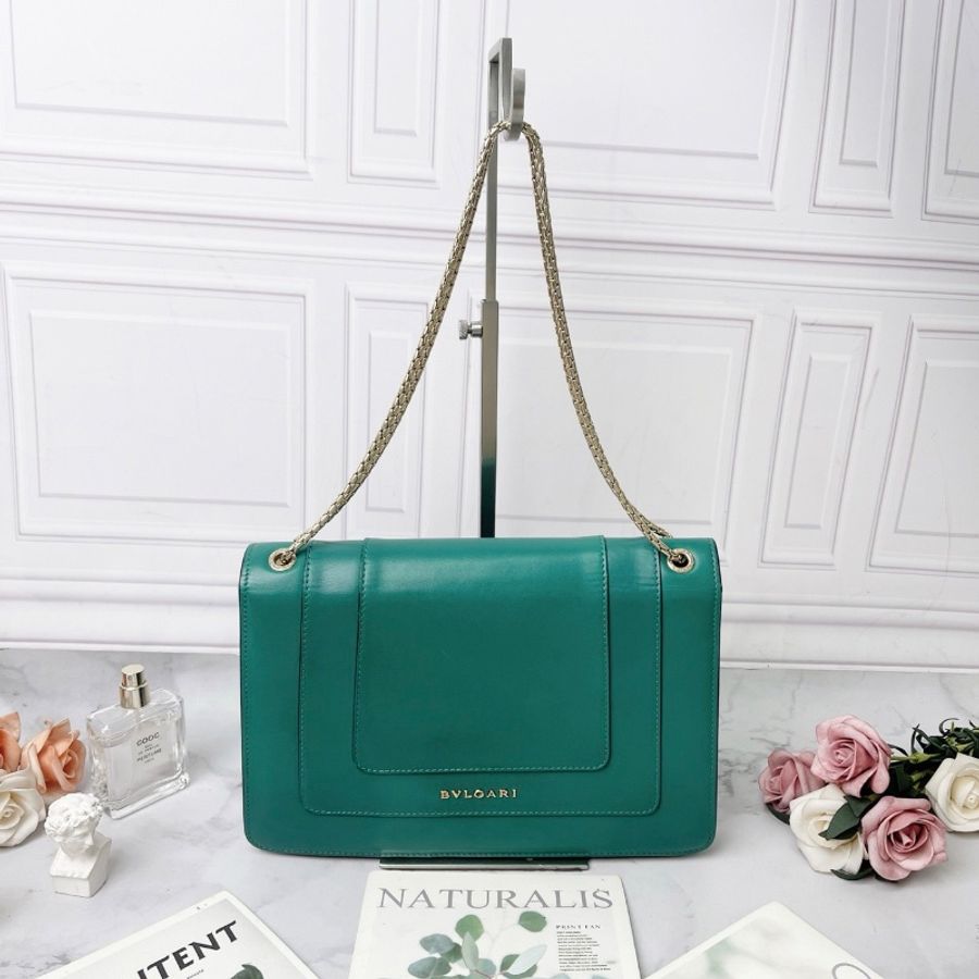 bvlgari 祖母綠大號蛇頭肩背包27*7*18 98新配件塵袋鏡子-5