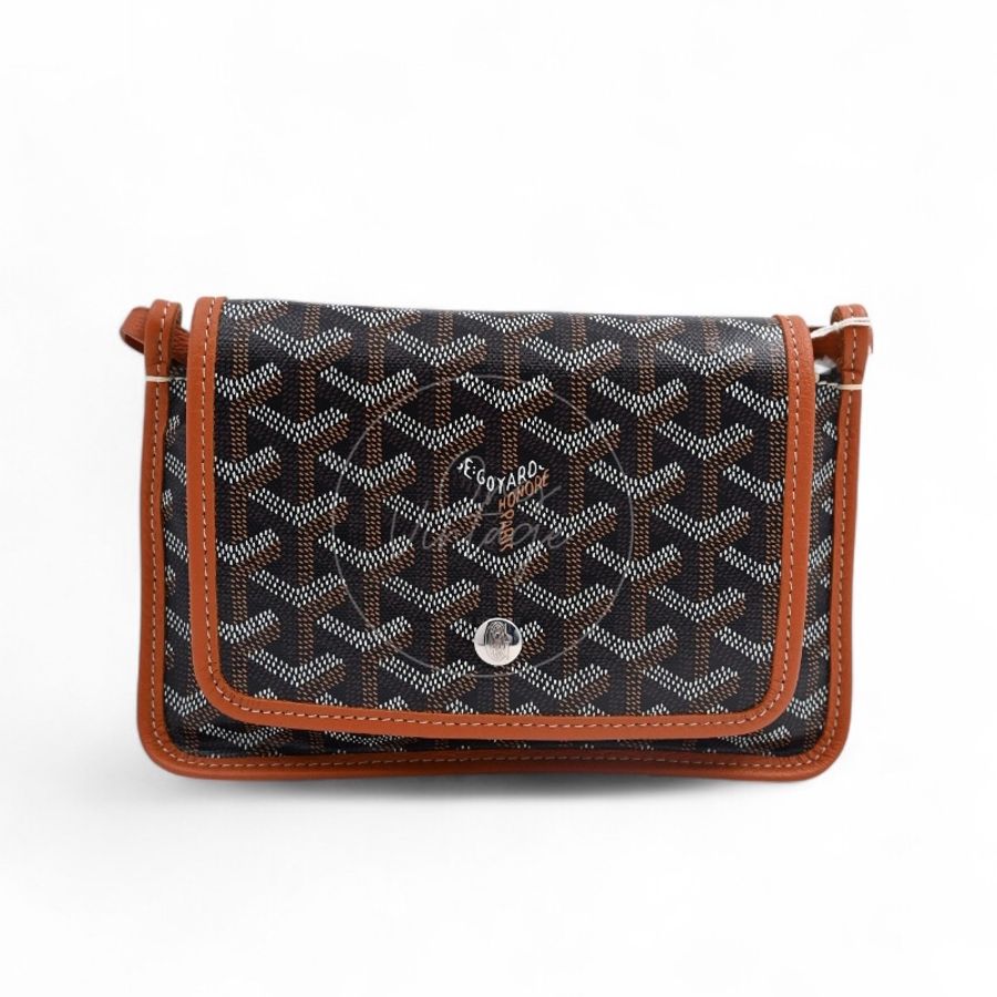 全新未使用 Goyard 戈雅 Plumet 小巧 黑色與棕褐色 斜背 手拿錢包-0
