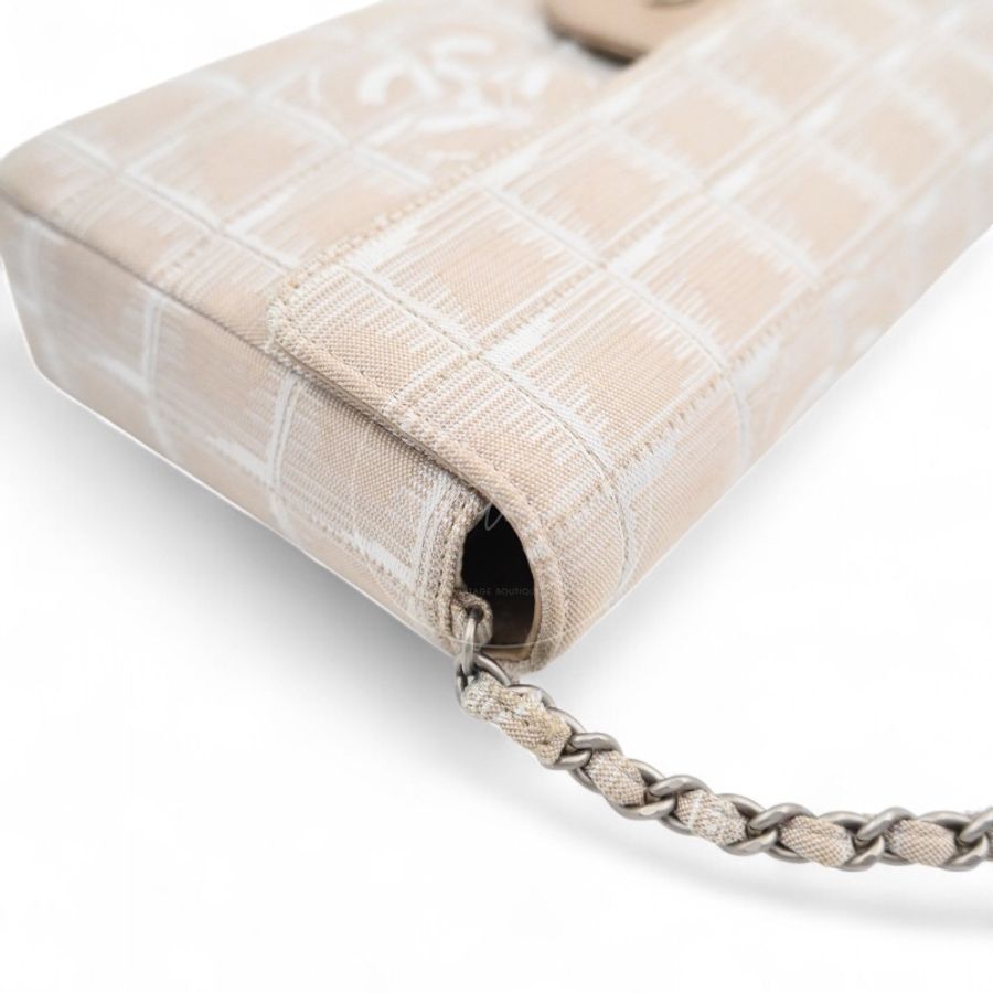 中古 Chanel 香奈兒 米色 尼龍 Travel Line旅行系列 Chocolate Bar 巧克力棒包-5