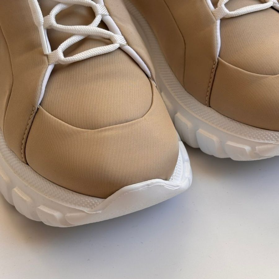 ::PRADA:: Calzature Donna Sneakers 沙色尼龍潮流白底高筒休閒鞋 運動鞋 (38.5號)-1