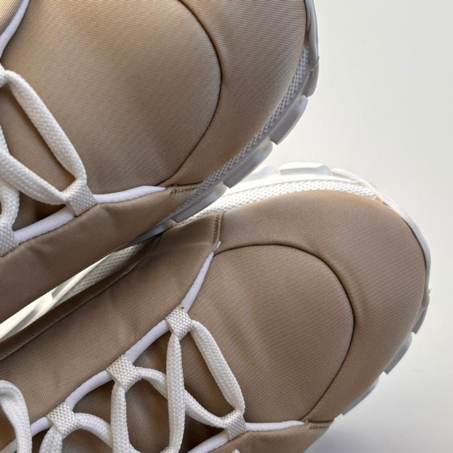 ::PRADA:: Calzature Donna Sneakers 沙色尼龍潮流白底高筒休閒鞋 運動鞋 (38.5號)-4