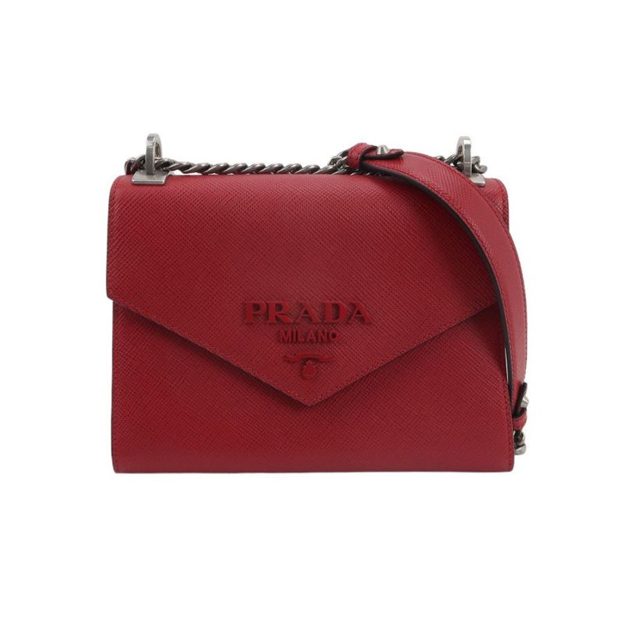 Prada Monochrome牛皮純色字母logo信封式翻蓋斜挎包-0