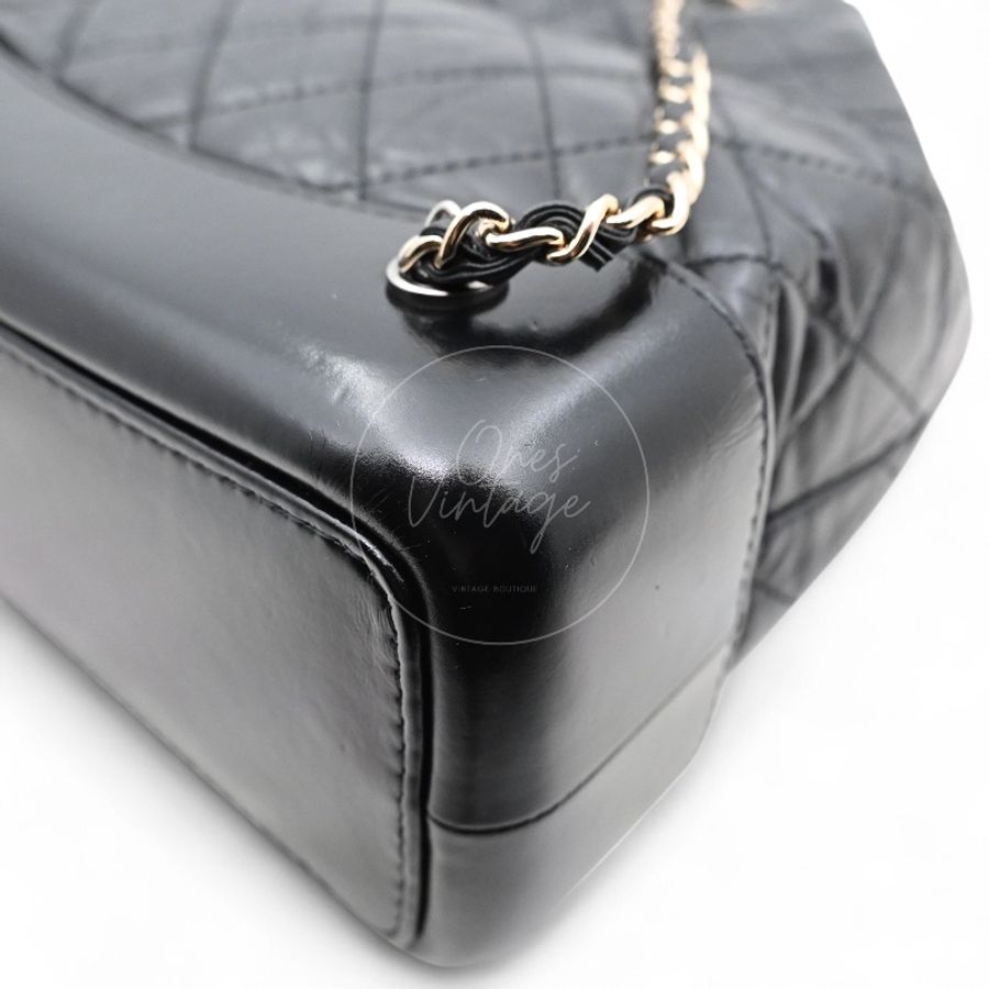中古 Chanel 香奈兒 Black Calfskin 黑色小牛皮 Gabrielle嘉柏麗 流浪包系列 鏈條 後背包-12