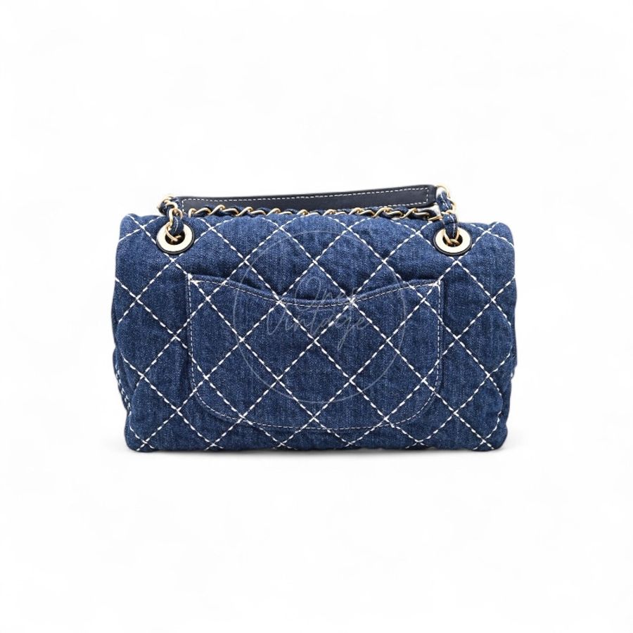 中古 Chanel 香奈兒 Classic Flap Bag 丹寧 深藍牛仔外縫線菱格紋CF 肩背 斜背 口蓋包 掀蓋包-6