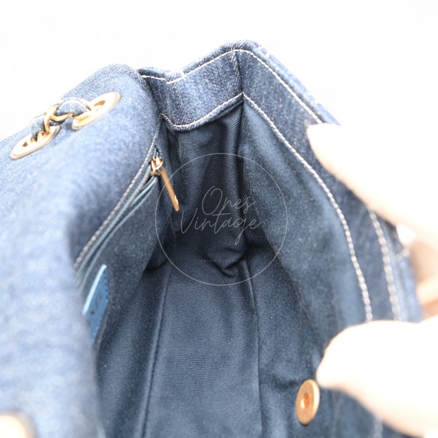 中古 Chanel 香奈兒 Classic Flap Bag 丹寧 深藍牛仔外縫線菱格紋CF 肩背 斜背 口蓋包 掀蓋包-16