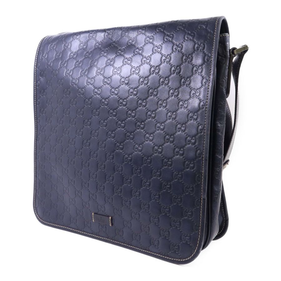 GUCCI 牛皮皮革Messenger Bag銀扣肩背袋-2