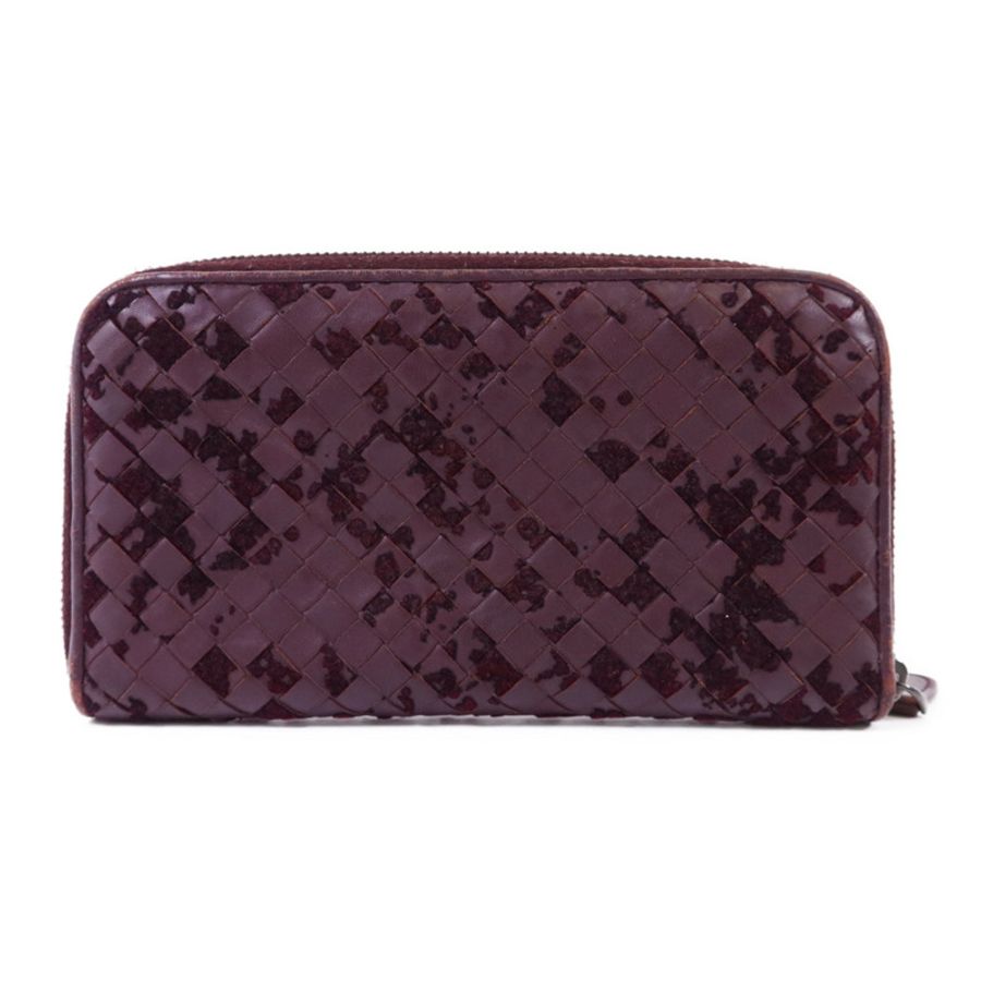 BOTTEGA VENETA 織紋皮革/天鵝絨Zip Around Wallet長錢包-1