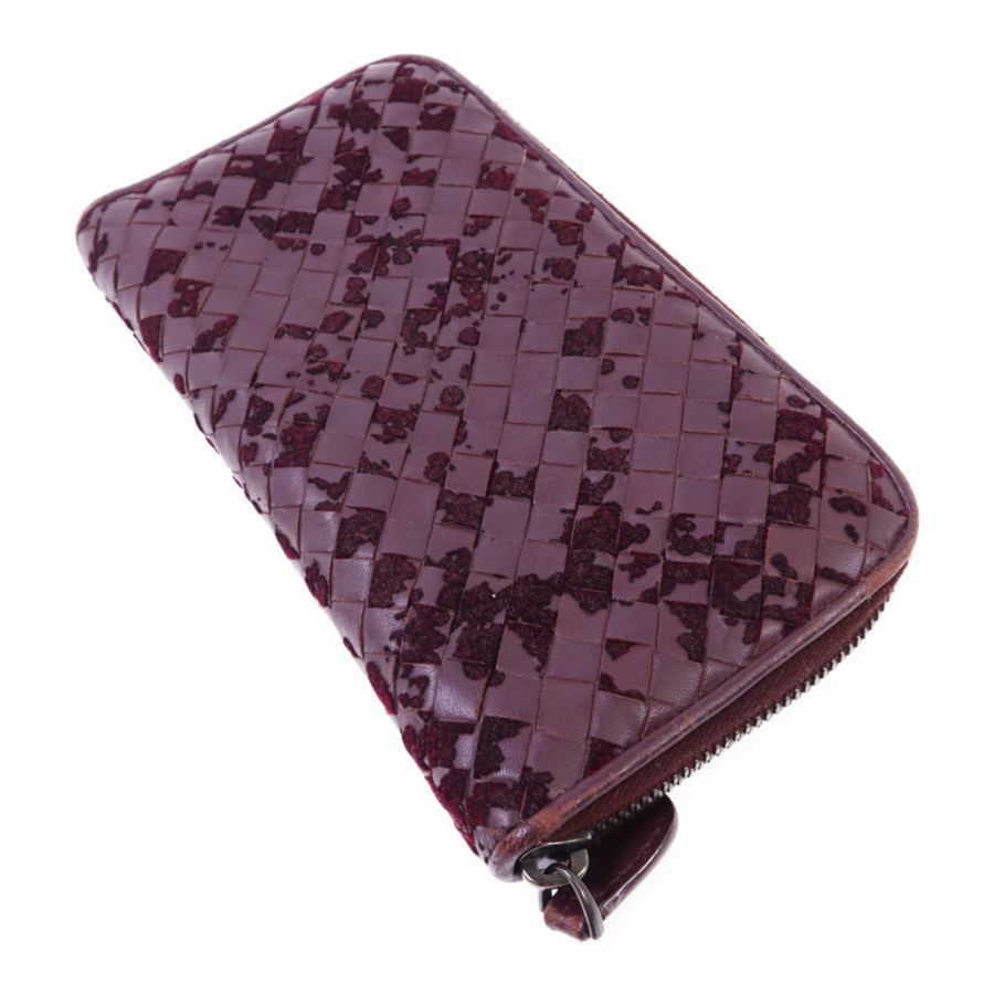 BOTTEGA VENETA 織紋皮革/天鵝絨Zip Around Wallet長錢包-3