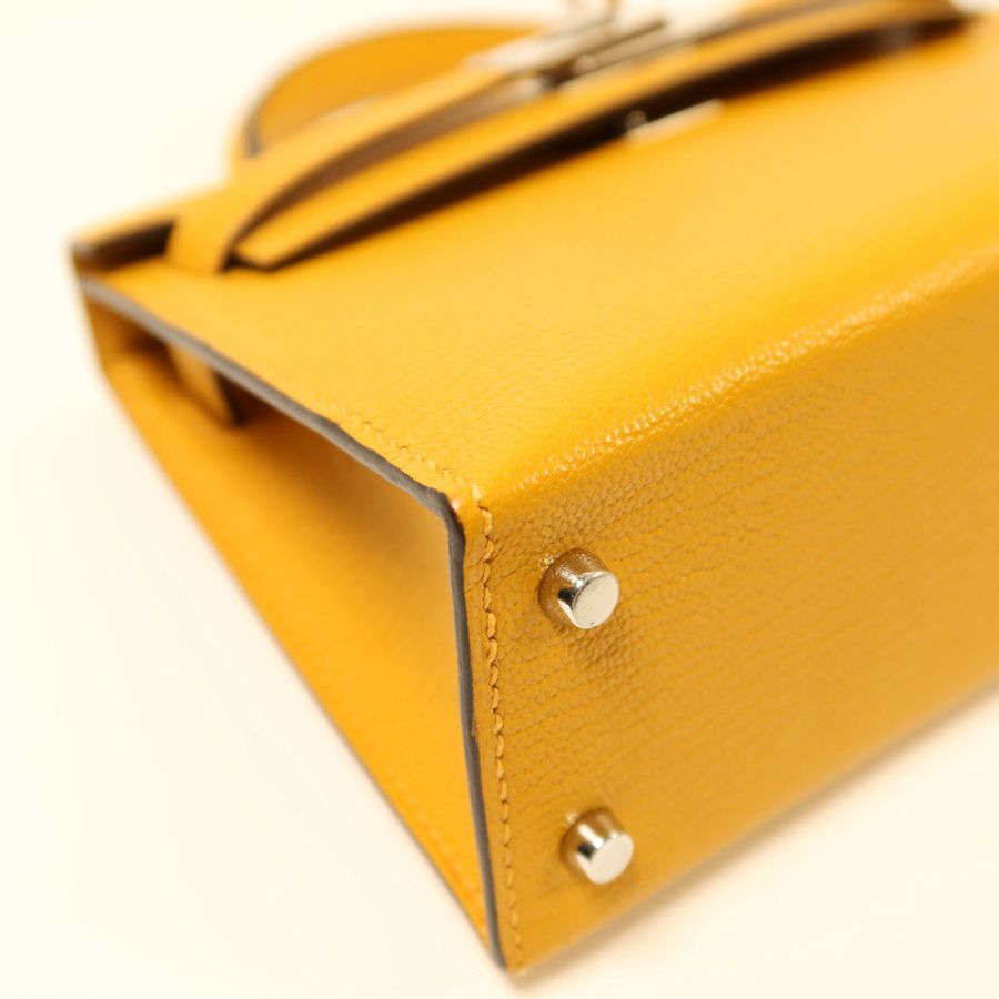 HERMES Chevre皮革Mini Kelly銀扣手挽袋-10