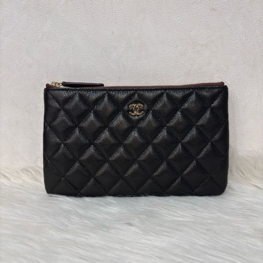 CHANEL AP4101 OCASE 黑色荔枝皮金釦 一字拉鍊 零錢包信用卡包錢包萬用包 可放手機千鈔IPHONE-0