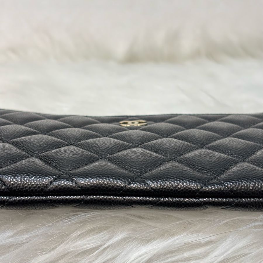CHANEL AP4101 OCASE 黑色荔枝皮金釦 一字拉鍊 零錢包信用卡包錢包萬用包 可放手機千鈔IPHONE-7