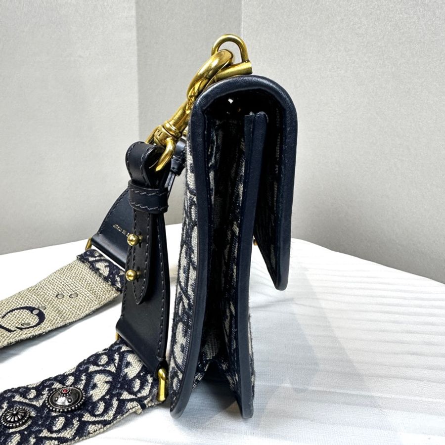 迪奧/Dior Addict Oblique Flap Bag 深藍色老花帆布斜背包 24x5x16cm-3