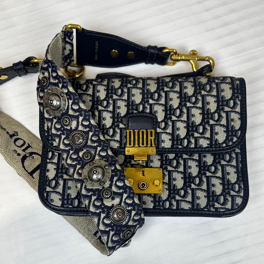 迪奧/Dior Addict Oblique Flap Bag 深藍色老花帆布斜背包 24x5x16cm-9