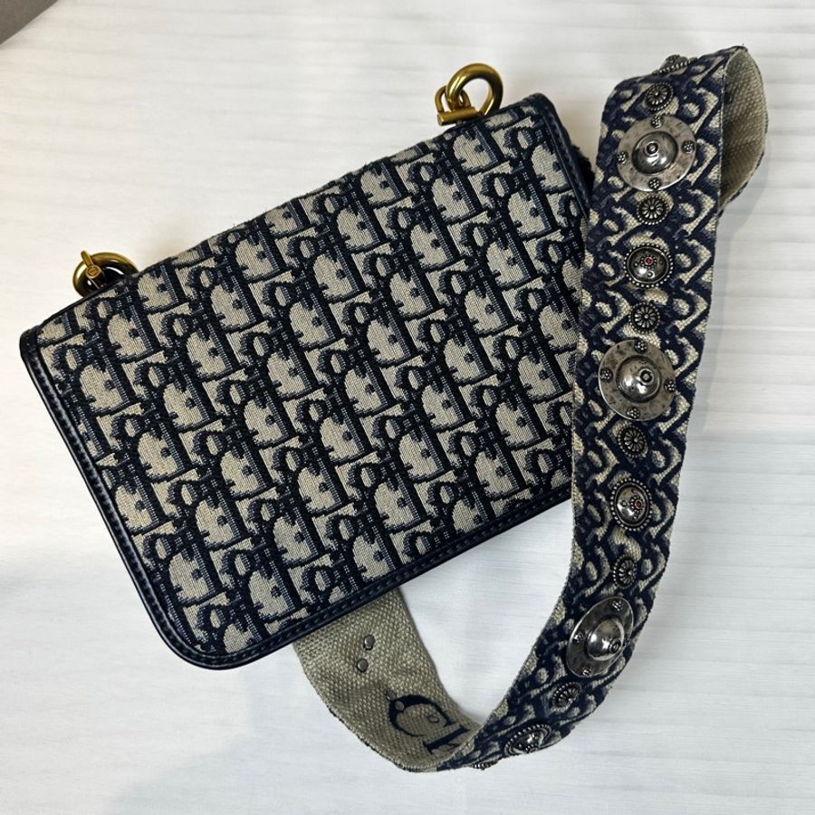 迪奧/Dior Addict Oblique Flap Bag 深藍色老花帆布斜背包 24x5x16cm-10